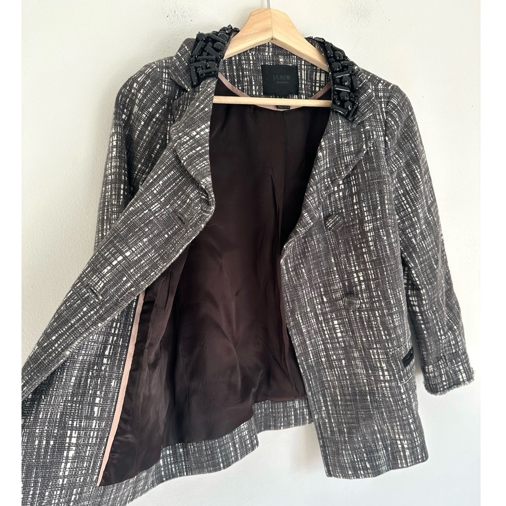 J. Crew Tweed Embellished Crystal Jewel Collar Jacket Blazer - Picture 5 of 8